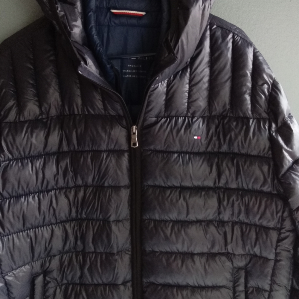 Tommy Hilfiger Mens Packable Puffer Jacket Hooded Water‎ Resistant Grey XL